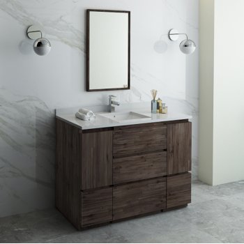 Fresca Formosa 48" Floor Standing Modern Bathroom Vanity Set w/ Mirror, Base Cabinet: 48" W x 20-3/8" D x 34-7/8" H