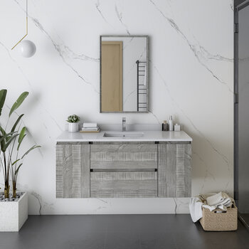 Fresca Formosa 48" Wall Hung Modern Bathroom Vanity Set w/ Mirror in Ash Finish, Base Cabinet: 48" W x 20-3/8" D x 20-5/16" H