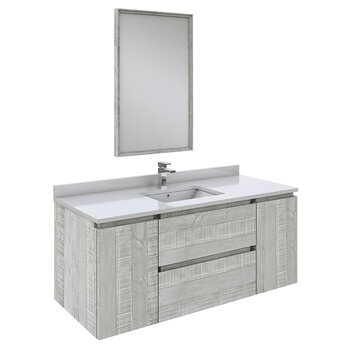 Fresca Formosa 48" Wall Hung Modern Bathroom Vanity Set w/ Mirror in Ash Finish, Base Cabinet: 48" W x 20-3/8" D x 20-5/16" H
