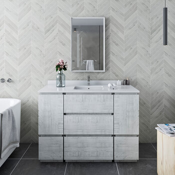Fresca Formosa 48" Floor Standing Modern Bathroom Vanity Set in w/ Mirror in Rustic White Finish, Base Cabinet: 48" W x 20-3/8" D x 34-7/8" H