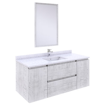 Fresca Formosa 48" Wall Hung Modern Bathroom Vanity Set w/ Mirror in Rustic White Finish, Base Cabinet: 48" W x 20-3/8" D x 20-5/16" H