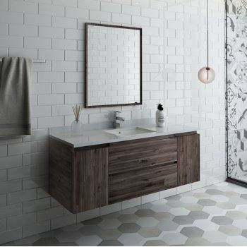 Fresca Formosa 54" Wall Hung Modern Bathroom Vanity Set w/ Mirror, Base Cabinet: 54" W x 20-3/8" D x 20-5/16" H