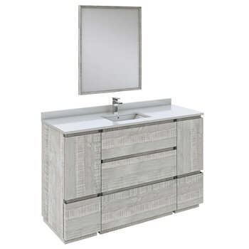 Fresca Formosa 54" Floor Standing Modern Bathroom Vanity Set w/ Mirror in Ash Finish, Base Cabinet: 54" W x 20-3/8" D x 34-7/8" H