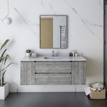 Fresca Formosa 54" Wall Hung Modern Bathroom Vanity Set w/ Mirror in Ash Finish, Base Cabinet: 54" W x 20-3/8" D x 20-5/16" H