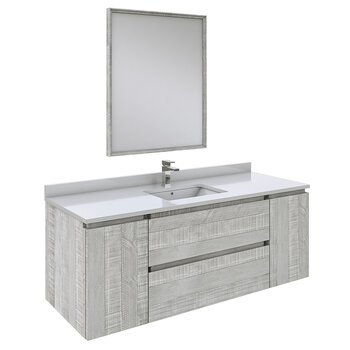 Fresca Formosa 54" Wall Hung Modern Bathroom Vanity Set w/ Mirror in Ash Finish, Base Cabinet: 54" W x 20-3/8" D x 20-5/16" H