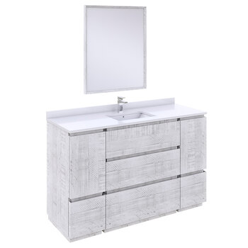 Fresca Formosa 54" Floor Standing Modern Bathroom Vanity Set w/ Mirror in Rustic White Finish, Base Cabinet: 54" W x 20-3/8" D x 34-7/8" H