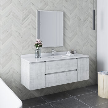 Fresca Formosa 54" Wall Hung Modern Bathroom Vanity Set w/ Mirror in Rustic White Finish, Base Cabinet: 54" W x 20-3/8" D x 20-5/16" H