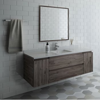 Fresca Formosa 60" Wall Hung Single Sink Modern Bathroom Vanity Set w/ Mirror, Base Cabinet: 60" W x 20-3/8" D x 20-5/16" H