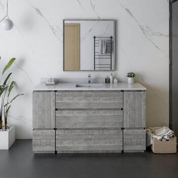 Fresca Formosa 60" Floor Standing Single Sink Modern Bathroom Vanity Set w/ Mirror in Ash Finish, Base Cabinet: 60" W x 20-3/8" D x 34-7/8" H