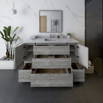 Fresca Formosa 60" Floor Standing Single Sink Modern Bathroom Vanity Set w/ Mirror in Ash Finish, Base Cabinet: 60" W x 20-3/8" D x 34-7/8" H