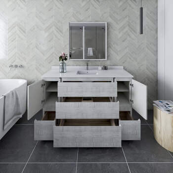 Fresca Formosa 60" Floor Standing Single Sink Modern Bathroom Vanity Set w/ Mirror in Rustic White Finish, Base Cabinet: 60" W x 20-3/8" D x 34-7/8" H