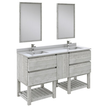 Fresca Formosa 60" Floor Standing Double Sink Modern Bathroom Vanity Set w/ Open Bottom & Mirrors in Ash Finish, Base Cabinet: 60" W x 20-3/8" D x 34-7/8" H