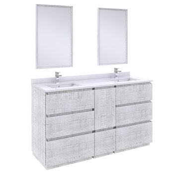 Fresca Formosa 60" Floor Standing Double Sink Modern Bathroom Vanity Set w/ Mirrors in Rustic White Finish, Base Cabinet: 60" W x 20-3/8" D x 34-7/8" H