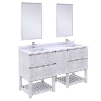 Fresca Formosa 60" Floor Standing Double Sink Modern Bathroom Vanity Set w/ Open Bottom & Mirrors in Rustic White Finish, Base Cabinet: 60" W x 20-3/8" D x 34-7/8" H