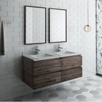 Fresca Formosa 48" Wall Hung Double Sink Modern Bathroom Vanity Set w/ Mirrors, Base Cabinet: 48" W x 20-3/8" D x 20-5/16" H