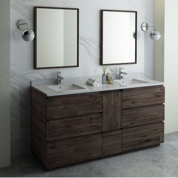 Fresca Formosa 72" Floor Standing Double Sink Modern Bathroom Vanity Set w/ Mirrors, Base Cabinet: 72" W x 20-3/8" D x 34-7/8" H