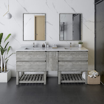 Fresca Formosa 72" Floor Standing Double Sink Modern Bathroom Vanity Set w/ Open Bottom & Mirrors in Ash Finish, Base Cabinet: 72" W x 20-3/8" D x 34-7/8" H