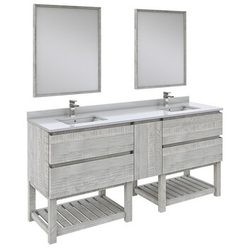 Fresca Formosa 72" Floor Standing Double Sink Modern Bathroom Vanity Set w/ Open Bottom & Mirrors in Ash Finish, Base Cabinet: 72" W x 20-3/8" D x 34-7/8" H