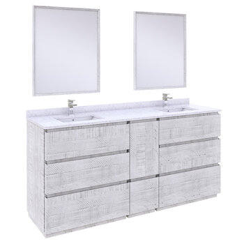 Fresca Formosa 72" Floor Standing Double Sink Modern Bathroom Vanity Set w/ Mirrors in Rustic White Finish, Base Cabinet: 72" W x 20-3/8" D x 34-7/8" H