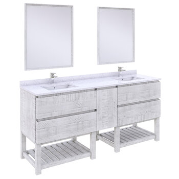 Fresca Formosa 72" Floor Standing Double Sink Modern Bathroom Vanity Set w/ Open Bottom & Mirrors in Rustic White Finish, Base Cabinet: 72" W x 20-3/8" D x 34-7/8" H