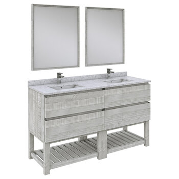 Fresca Formosa 60" Floor Standing Double Sink Modern Bathroom Vanity Set w/ Open Bottom & Mirrors in Ash Finish, Base Cabinet: 60" W x 20-3/8" D x 34-7/8" H, 4 Drawers