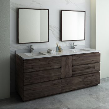 Fresca Formosa 84" Floor Standing Double Sink Modern Bathroom Vanity Set w/ Mirrors, Base Cabinet: 84" W x 20-3/8" D x 34-7/8" H