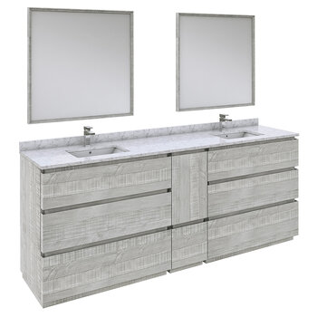 Fresca Formosa 84" Floor Standing Double Sink Modern Bathroom Vanity Set w/ Mirrors in Ash Finish, Base Cabinet: 84" W x 20-3/8" D x 34-7/8" H