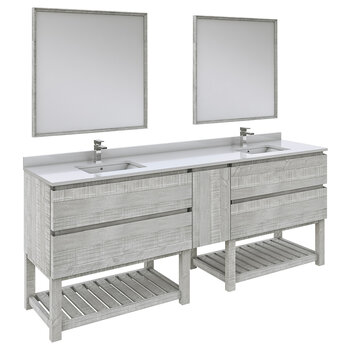 Fresca Formosa 84" Floor Standing Double Sink Modern Bathroom Vanity Set w/ Open Bottom & Mirrors in Ash Finish, Base Cabinet: 84" W x 20-3/8" D x 34-7/8" H