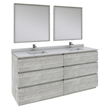 Fresca Formosa 72" Floor Standing Double Sink Modern Bathroom Vanity Set w/ Mirrors in Ash Finish, Base Cabinet: 72" W x 20-3/8" D x 34-7/8" H, 6 Drawers