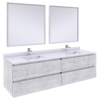 Fresca Formosa 72" Wall Hung Double Sink Modern Bathroom Vanity Set w/ Mirrors in Rustic White Finish, Base Cabinet: 72" W x 20-3/8" D x 20-5/16" H, 4 Drawers
