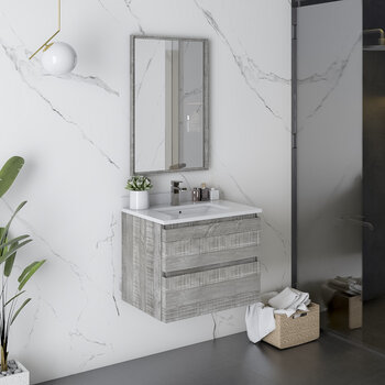 Fresca Formosa 24" Wall Hung Modern Bathroom Vanity Set w/ Mirror in Ash Finish, Base Cabinet: 24" W x 20-3/8" D x 20-5/16" H