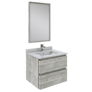 Fresca Formosa 24" Wall Hung Modern Bathroom Vanity Set w/ Mirror in Ash Finish, Base Cabinet: 24" W x 20-3/8" D x 20-5/16" H
