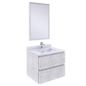 Fresca Formosa 24" Wall Hung Modern Bathroom Vanity Set w/ Mirror in Rustic White Finish, Base Cabinet: 24" W x 20-3/8" D x 20-5/16" H