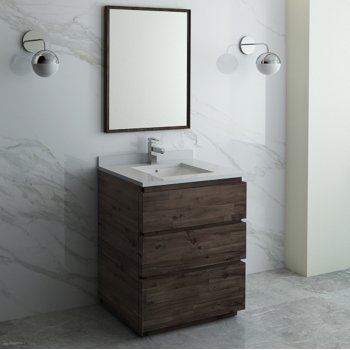 Fresca Formosa 30" Floor Standing Modern Bathroom Vanity Set w/ Mirror, Base Cabinet: 30" W x 20-3/8" D x 34-7/8" H