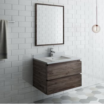 Fresca Formosa 30" Wall Hung Modern Bathroom Vanity Set w/ Mirror, Base Cabinet: 30" W x 20-3/8" D x 20-5/16" H