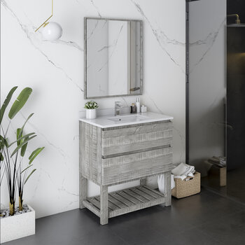 Fresca Formosa 30" Floor Standing Modern Bathroom Vanity Set w/ Open Bottom & Mirror in Ash Finish, Base Cabinet: 30" W x 20-3/8" D x 34-7/8" H