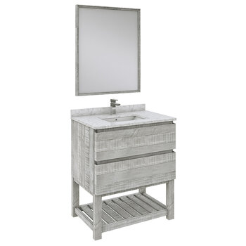 Fresca Formosa 30" Floor Standing Modern Bathroom Vanity Set w/ Open Bottom & Mirror in Ash Finish, Base Cabinet: 30" W x 20-3/8" D x 34-7/8" H