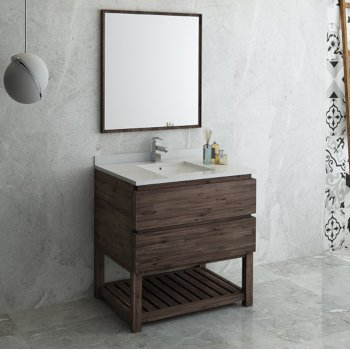 Fresca Formosa 36" Floor Standing Modern Bathroom Vanity Set w/ Open Bottom & Mirror, Base Cabinet: 36" W x 20-3/8" D x 34-7/8" H