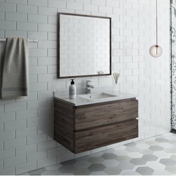 Fresca Formosa 36" Wall Hung Modern Bathroom Vanity Set w/ Mirror, Base Cabinet: 36" W x 20-3/8" D x 20-5/16" H