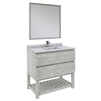 Fresca Formosa 36" Floor Standing Modern Bathroom Vanity Set w/ Open Bottom & Mirror in Ash Finish, Base Cabinet: 36" W x 20-3/8" D x 34-7/8" H
