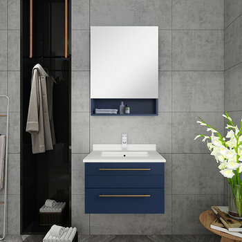 Fresca Lucera 24" Royal Blue Wall Hung Undermount Sink Modern Bathroom Vanity Set w/ Medicine Cabinet, Vanity: 24"W x 20-2/5"D x 15-4/5"H, Medicine Cabinet: 24"W x 31-1/2"H x 6"D