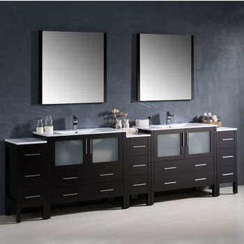 Fresca Torino 108" Espresso Modern Double Sink Bathroom Vanity with 3 Side Cabinets and Integrated Sinks, Dimensions of Vanity: 108" W x 18-1/8" D x 33-3/4" H