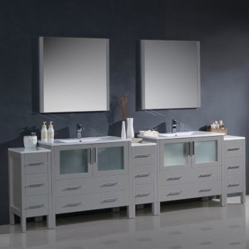108" Gray Double Sink Vanity Set with Mirror