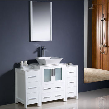 Fresca Torino 48" White Modern Bathroom Vanity with 2 Side Cabinets and Vessel Sink, Dimensions of Vanity: 48" W x 18-1/8" D x 35-5/8" H