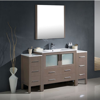 Fresca Torino 60" Gray Oak Modern Bathroom Vanity with 2 Side Cabinets and Integrated Sink, Dimensions of Vanity: 59-3/4" W x 18-1/8" D x 33-3/4" H