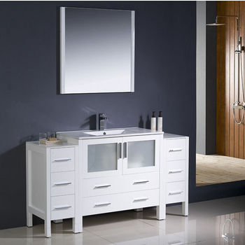 Fresca Torino 60" White Modern Bathroom Vanity with 2 Side Cabinets and Integrated Sink, Dimensions of Vanity: 59-3/4" W x 18-1/8" D x 33-3/4" H