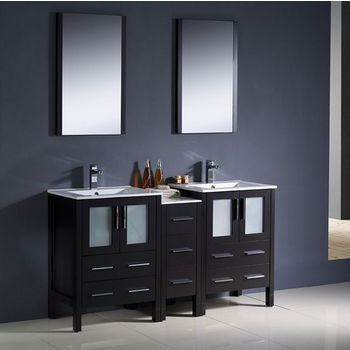 60" Espresso Double Sink Vanity Set w/ Mirror