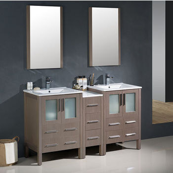 60" Gray Oak Double Sink Vanity Set w/ Mirror