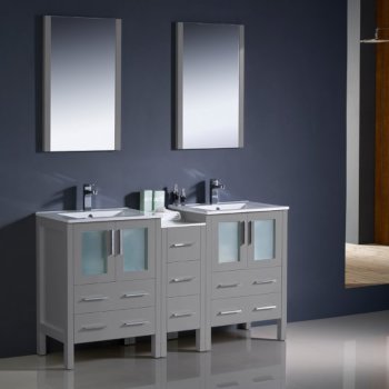 60" Gray Double Sink Vanity Set w/ Mirror