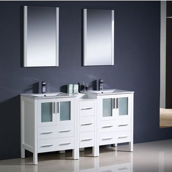 60" White Double Sink Vanity Set w/ Mirror